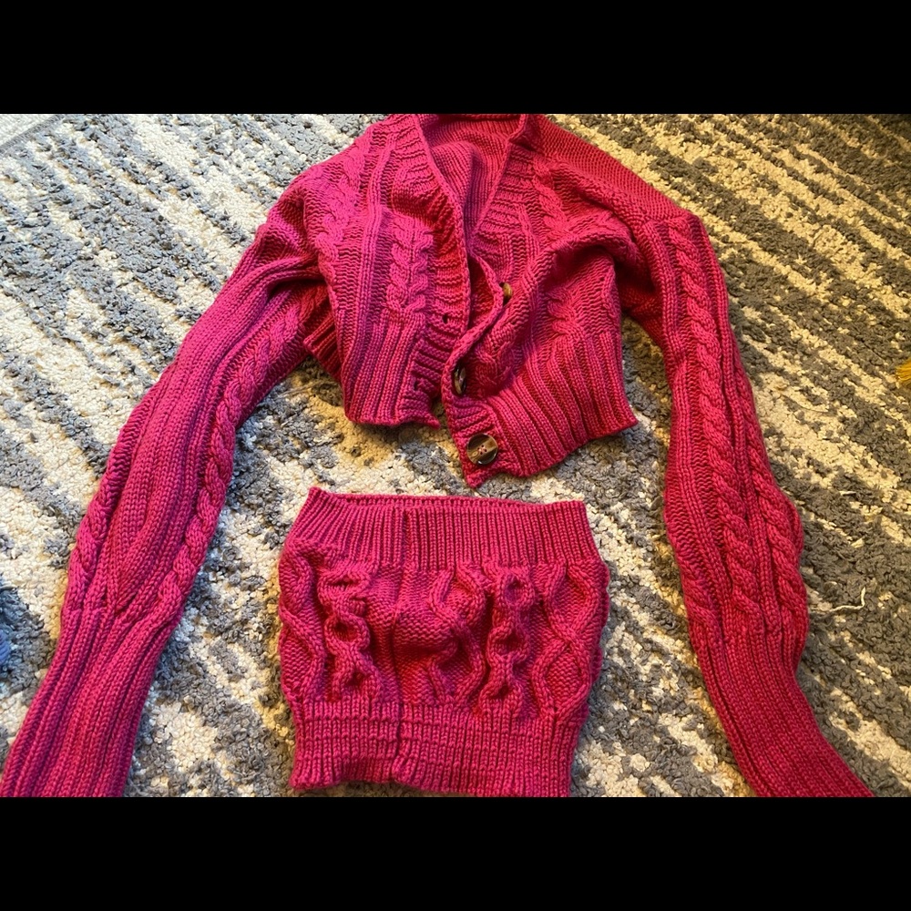 Hot pink sweater and bandeau set size large
